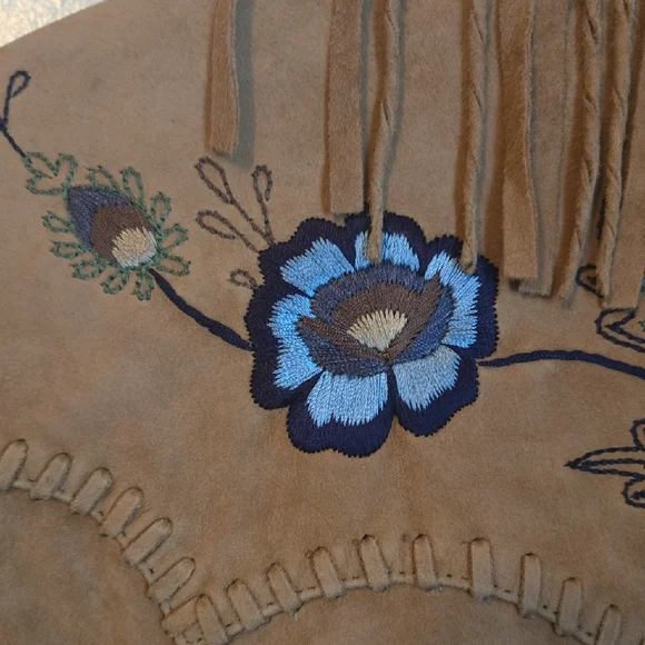 Double D Ranch Beige Leather Jacket with Blue Floral Details - Picture 13 of 16